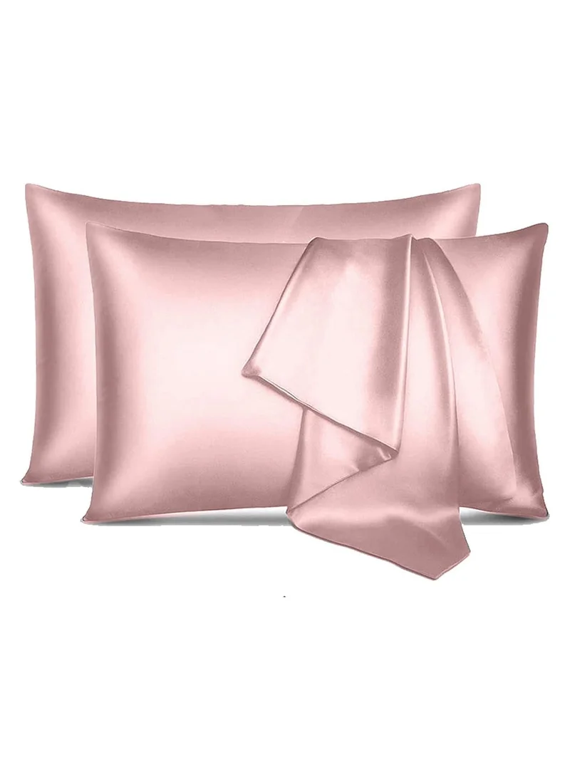 MahMir MahMir® Silk Satin Pillowcase for Hair and Skin Queen - Pink Silk Pillowcase 2 Pack 76L x 51W CM (30x20 Inches) - Satin Pillow Cases Set of 2 with Envelope Closure (2pcs Pink)