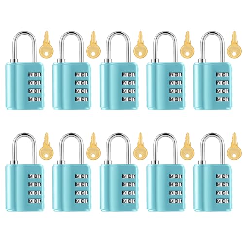 Kenning 10 Pcs Combination Padlock 4 Digit Combination Lock with Keys Locker Resetable Security Outdoor Waterproof Lock for School Sports Gym Locker Employee Fence Case Blue - Image 1