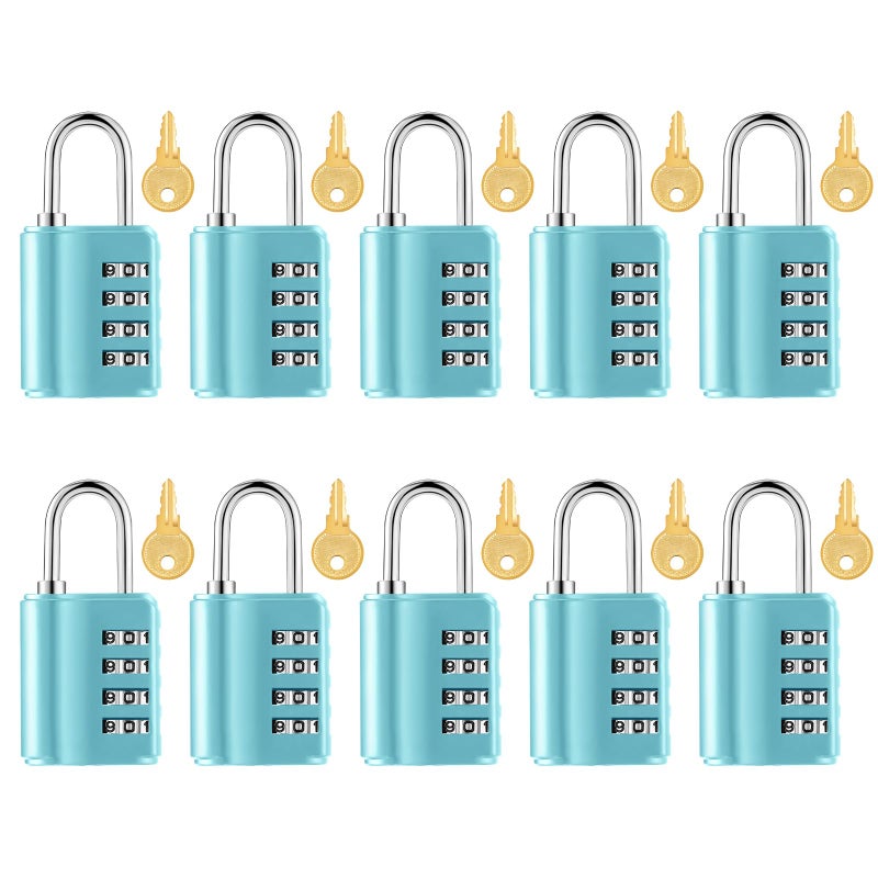 Kenning 10 Pcs Combination Padlock 4 Digit Combination Lock with Keys Locker Resetable Security Outdoor Waterproof Lock for School Sports Gym Locker Employee Fence Case Blue - Image 2