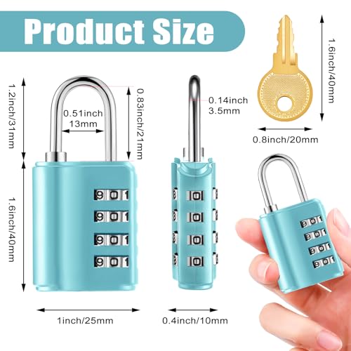 Kenning 10 Pcs Combination Padlock 4 Digit Combination Lock with Keys Locker Resetable Security Outdoor Waterproof Lock for School Sports Gym Locker Employee Fence Case Blue - Image 3