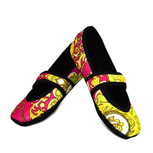 Nufoot Betsy Lou Women's Slippers, Foldable, Flexible Flats, Slipper Socks, Travel Slippers, Exercise Shoe, Dance Shoe, Yoga Socks, House Shoes, Indoor Shoes, Pink Baroque, Small - Image 1