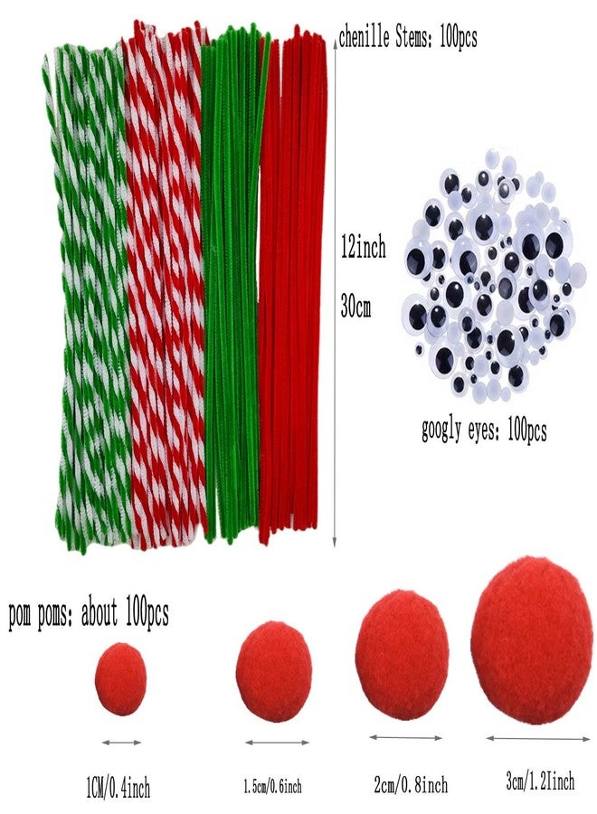 ANDES Craft Supplies Set - Pipe Cleaners Set Which & Pipe Cleaners, Pom Poms,Sticks,Wiggle Googly Eyes，Scissors & for DIY School Art Projects (Christmas Pipe-300pc) - Image 2