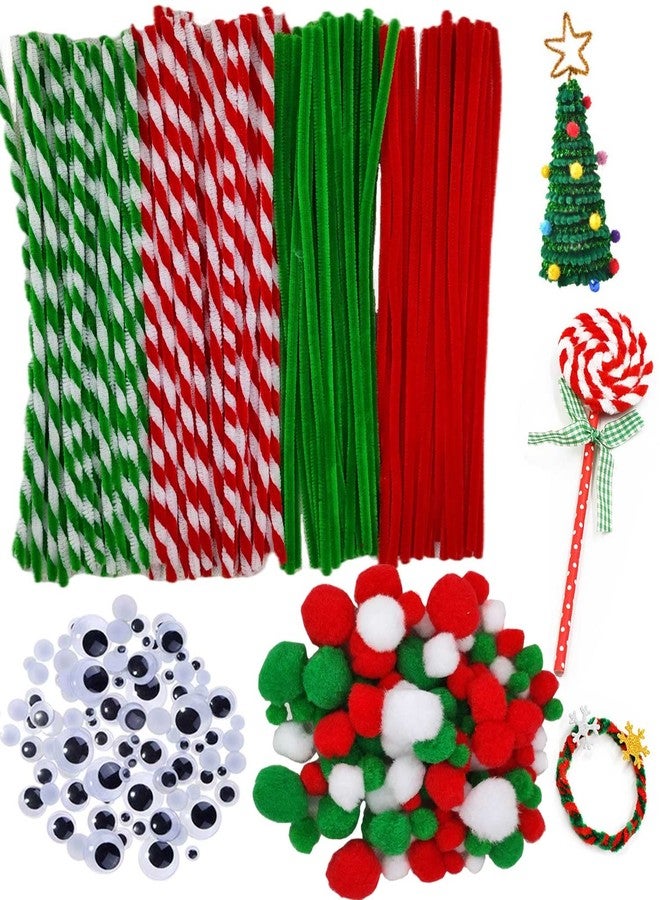ANDES Craft Supplies Set - Pipe Cleaners Set Which & Pipe Cleaners, Pom Poms,Sticks,Wiggle Googly Eyes，Scissors & for DIY School Art Projects (Christmas Pipe-300pc) - Image 1