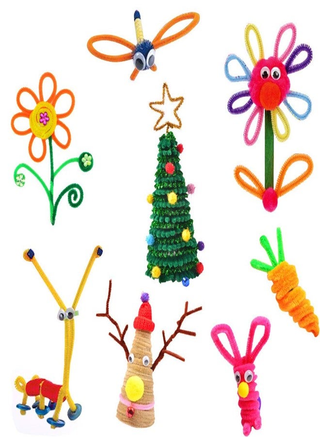 ANDES Craft Supplies Set - Pipe Cleaners Set Which & Pipe Cleaners, Pom Poms,Sticks,Wiggle Googly Eyes，Scissors & for DIY School Art Projects (Christmas Pipe-300pc) - Image 3