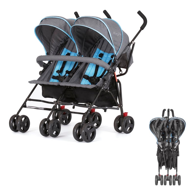 Dream On Me Dream On Me Volgo Twin Umbrella Stroller in Blue Lightweight Double Stroller for Infant Toddler Compact Easy Fold Large Storage Basket Large and Adjustable Canopy