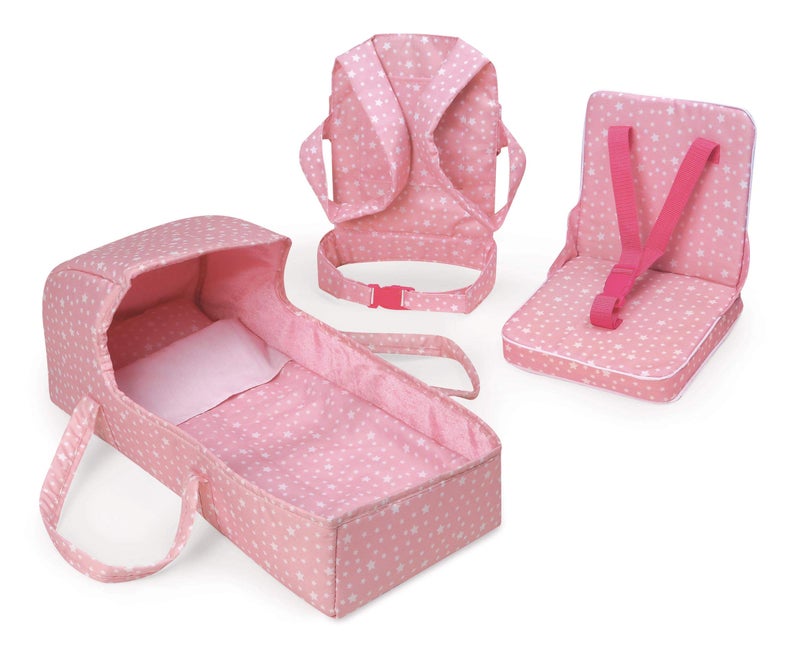 Badger Basket First Class 5Piece Doll Travel Set for 18Inch Dolls Includes Travel Bed Carrier Reversible Blanket and Accessories in Pink Stars Design - Image 3