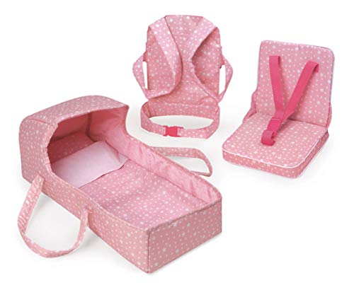 Badger Basket First Class 5Piece Doll Travel Set for 18Inch Dolls Includes Travel Bed Carrier Reversible Blanket and Accessories in Pink Stars Design - Image 1