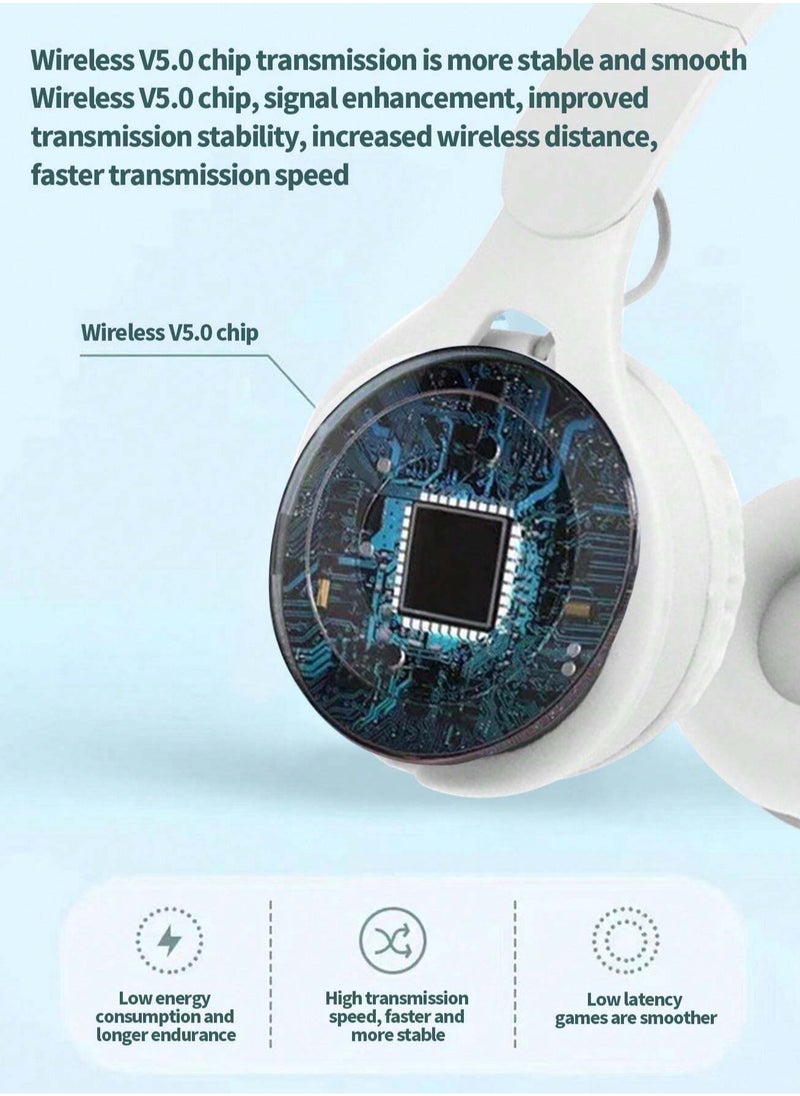 Wireless Bluetooth Over-Ear Headphones, Intelligent Noise Cancellation, Comfortable Fit, Multi-Mode Playback with Card/Line/Bluetooth, Bluetooth 5.0 Stable Connection, Clear Sound Quality