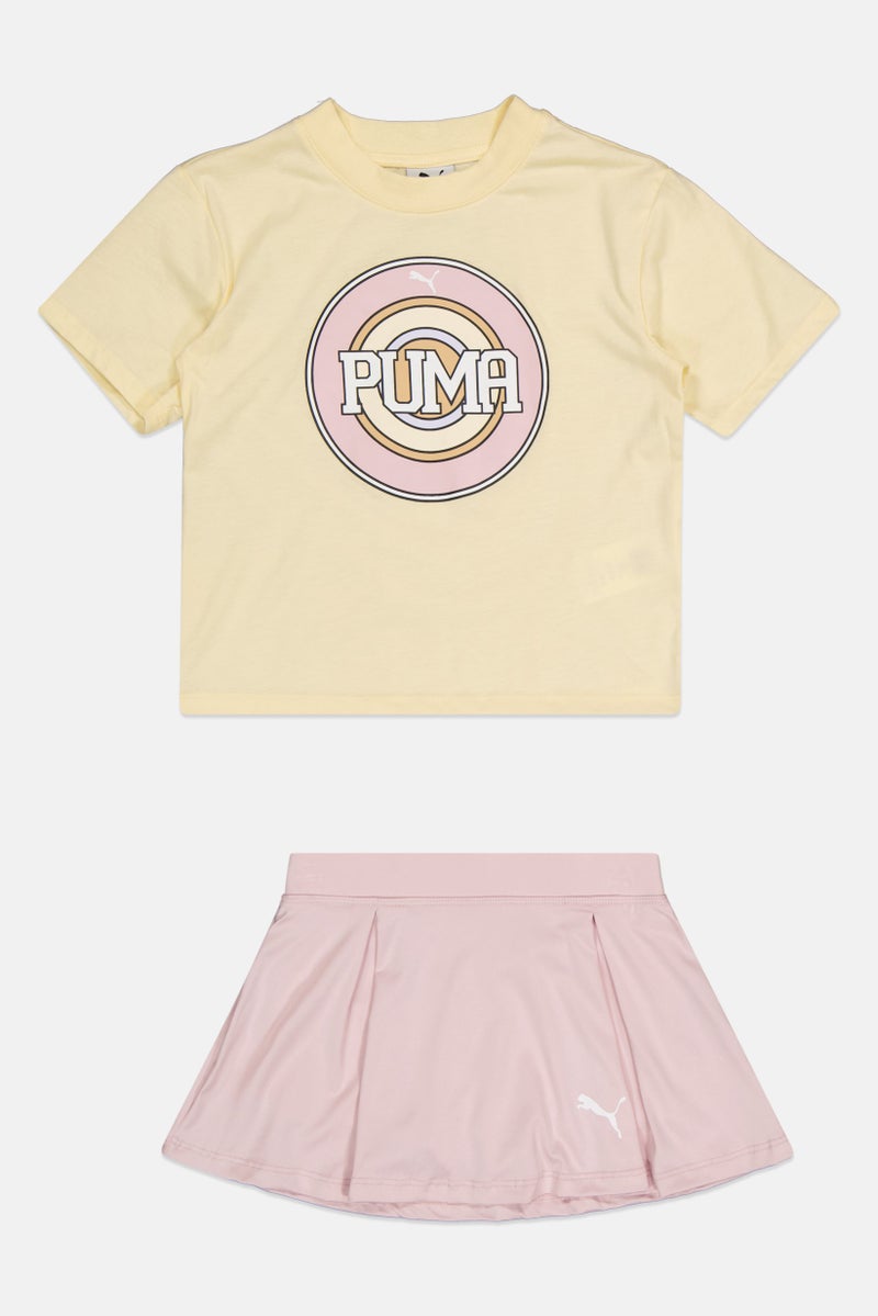 PUMA Kids Girl 2 Pieces Graphic Print Top And Shorts Set, Multicolor - Image 2