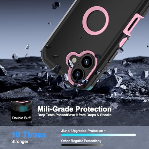Jiunai for iPhone 16 Plus Case Heavy Duty Strong Shockproof Port Protection Dustproof Screenless Dual Layer Bumper Protective Cover Rugged Phone Case for iPhone 16 Plus 6.7'' Men Women Black-Pink - Image 3