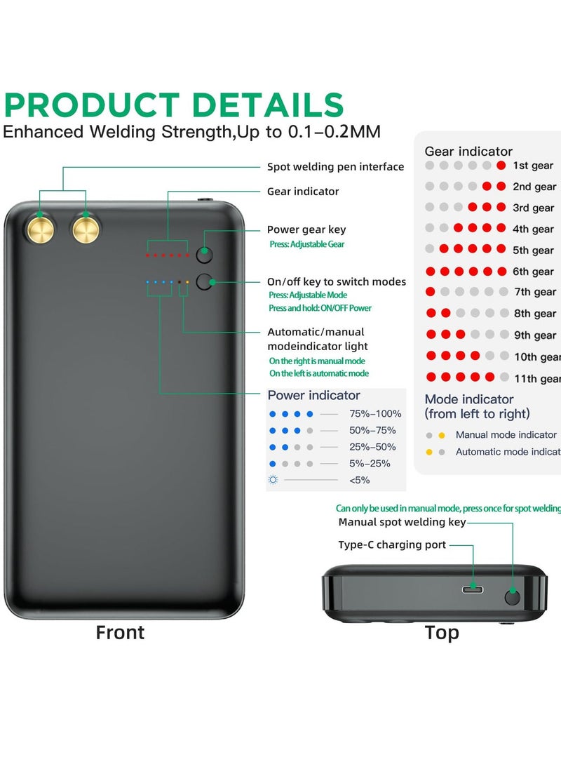 Spot Welder, Mini Spot Welder, Portable Spot Welder Machine, Spot Welding Equipment Energy Storage 5000mAh for DIY 18650 Battery, Portable Battery Welder with Type-C port, Black - Image 4