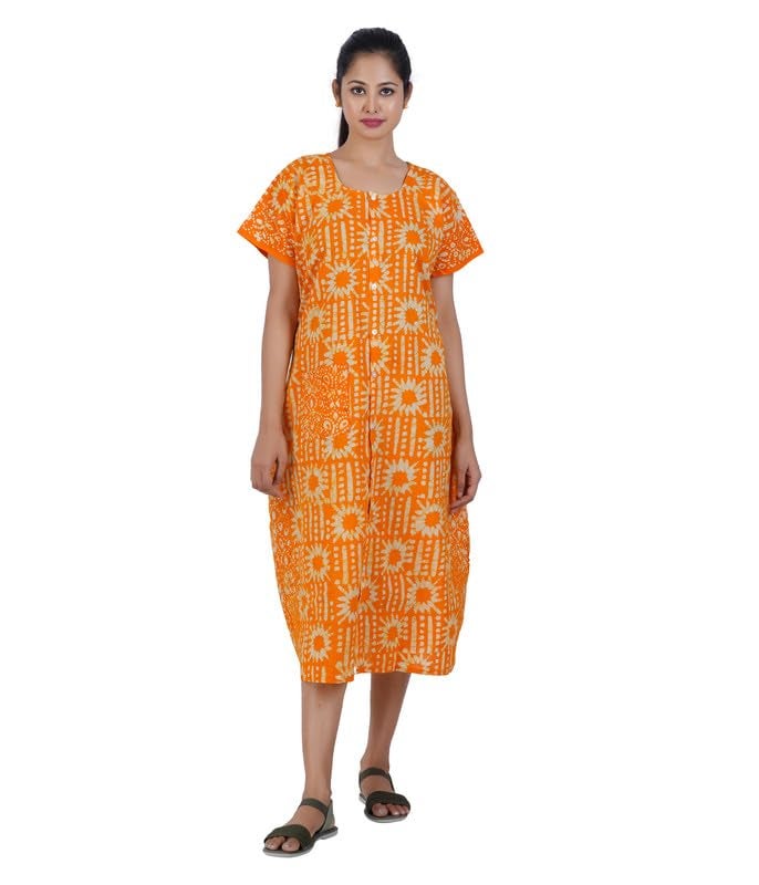 MENMAII Women's [L-4XL] Full Open/Front Buttoned [a Kind of Adaptive Clothing] Multipurpose Nighty for Maternity/Pregnancy/Elderly/Patient/Feeding/Hospital Purpose Nighty(MangoYellow XXL/Calf Length - Image 5