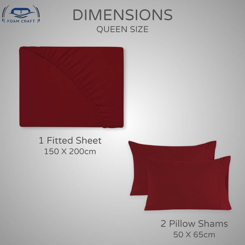 FOAM CRAFT مجموعة ملاءات مطاطية 3 قطع - حجم كوين لون بورغندي من القطن - Image 2