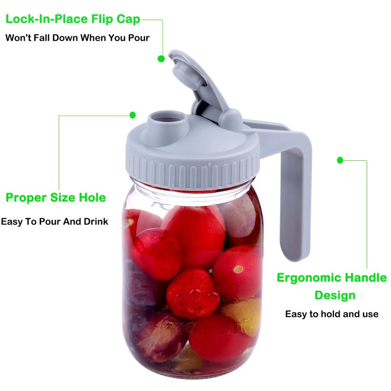 GMSWEET Mason Jar Pour Spout Lid Regular Mouth With Handle  Airtight & Leak-Proof Flip Cap Lid  Easy Open & Pour  Turns Your Mason Jar Into Pitcher For Cold Brew Coffee  Iced Tea  Milk (Jar Not Included) - Image 2