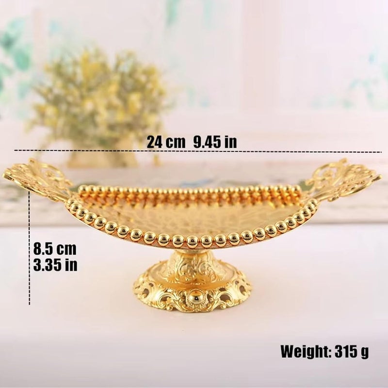Luxury Golden Beads Metal Serving Platter Oval Shape Snacks Tray for Fruits Dessert and Appetizers Organizers Dish Gift Gold Oval Serving Dish - Image 4