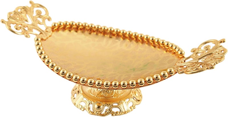 Luxury Golden Beads Metal Serving Platter Oval Shape Snacks Tray for Fruits Dessert and Appetizers Organizers Dish Gift Gold Oval Serving Dish - Image 5