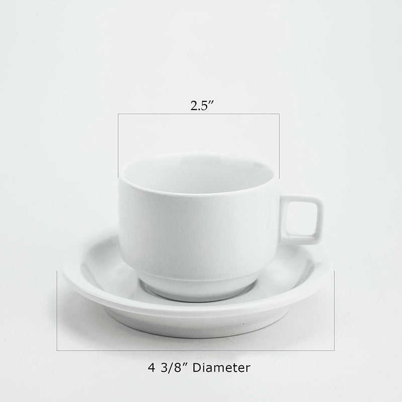 Huji Stack-able Porcelain 3.2 OZ Espresso Turkish Coffee Cups and Saucer Set with Chrome Rack (9 Piece Set) (1) - Image 3