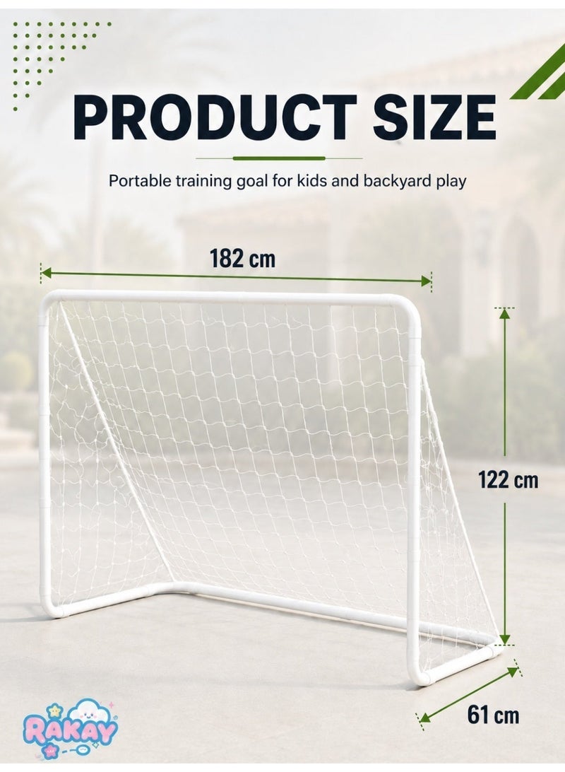 RAKAY Metal Soccer Goal with Net, 182 x 122 x 61 cm, Detachable Football Goal Post for Kids and Teens Outdoor Sports Games, Easy Assembly Iron Pipe Frame with Ground Pegs and Reusable Cable Ties - Image 4