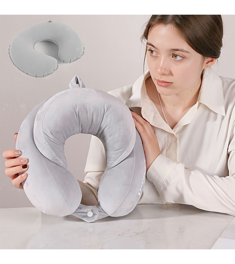 Grey Ergonomic U Shaped Neck Pillow for Travel Office Airplane Car - Image 5
