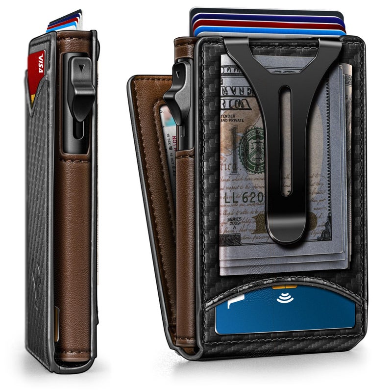 BULLIANT Men Wallet,Money Clip Wallet Slim For Gift Men 9Cards-Metal Credit Card Case in Magnetic Leather Flip - Image 1