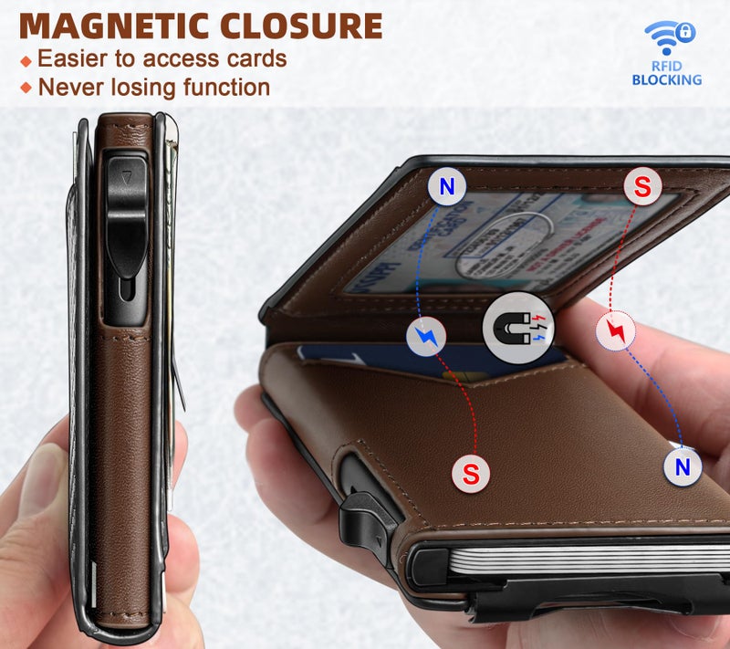 BULLIANT Men Wallet,Money Clip Wallet Slim For Gift Men 9Cards-Metal Credit Card Case in Magnetic Leather Flip - Image 3