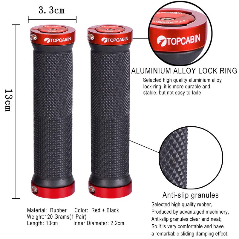 TOPCABIN Bicycle Grips,Double Lock on Locking Bicycle Handlebar Grips Rubber Comfortable Bike Grips for Mountain BMX ((Aluminum Lock Plug) Red 1 Pair) - Image 4