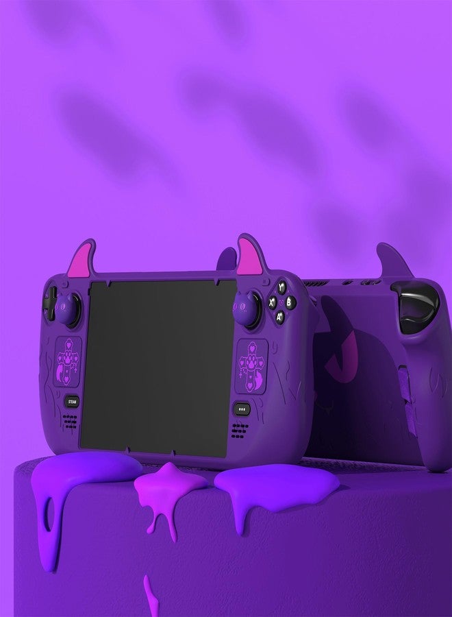 PlayVital Cute Demon Protective Case for Steam Deck LCD & OLED, Kawaii Anti-Slip Protector for Steam Deck OLED with Thumb Grip Caps & Trackpads Stickers & Back Button Enhancement Set - Purple - Image 5