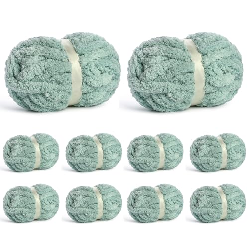 Waikxin 10 Pack of Jumbo Chunky Yarn for Hand Knitting,10# Super Bulky-Fluffy Chenille Yarn, 220 yds/70.5 oz Soft Thick Yarn for Crocheting Chunky Knit Throw Blankets.(Aqua Green) - Image 1