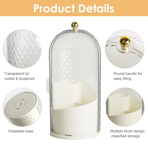 MAYCREATE® Makeup Brush Holder with Lid, 360 Rotating Clear Dustproof Skincare Cosmetic Tools Storage Organizer for Vanity Desktop Bathroom Countertop - White - Image 3