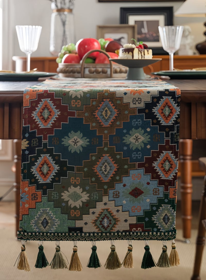 Diamond Geometric Tassel Tea Flag Dinner Flag Table Runner for Kitchen Restaurant Coffee Table Indoor Outdoor Party Decoration, 13x71 Inch - Image 4