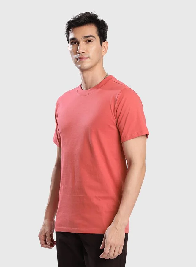 Take Two Men Pink Solid Regular Fit T-Shirt