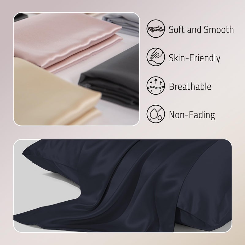 Gabire Gabire Mulberry Silk Pillowcases Set of 2  Both Sides Real Silk Pillowcase for Hair and Skin Prevent Acne Pillowcase Organic Silk Pillowcase 2 Pack with Hidden Zipper  Navy Blue  Standard (20""?26"") - Image 2