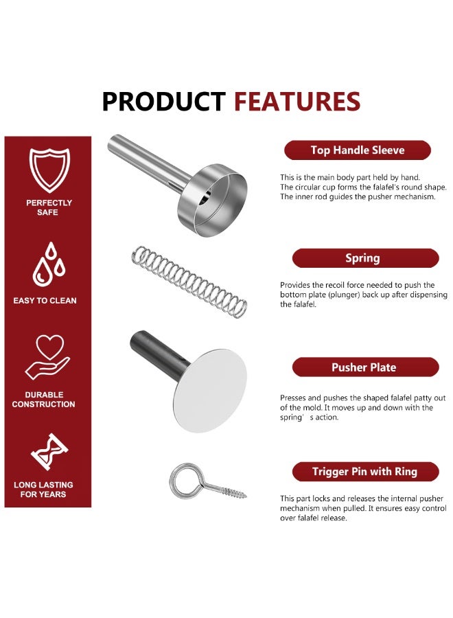 Lion Stainless Steel Falafel Maker | 6 cm Falafel Size| 13 cm Height |Spring-Loaded Hand Press Tool with Easy Grip| Rust-Resistant | Uniform Round Patties | Easy to Clean - Image 5