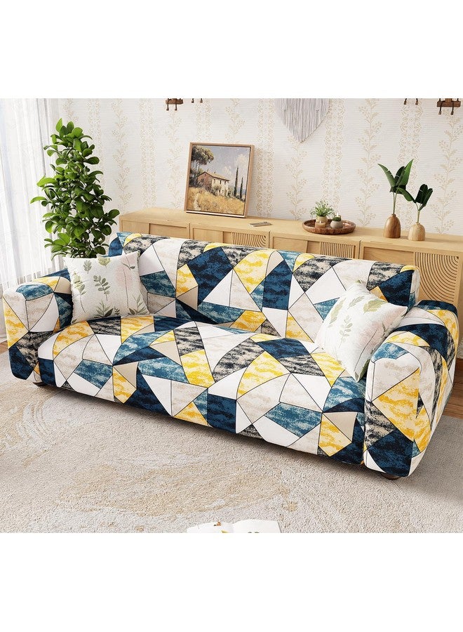 Lukzer 3 Seater Prism Yellow Universal Sofa Cover | 360° Fully Covered Anti-Slip Washable Couch Cover Protecter | 140 GSM Stretch Fit Polyester + Spandex Slipcover (180-230cm/SC-047-03) - Image 1