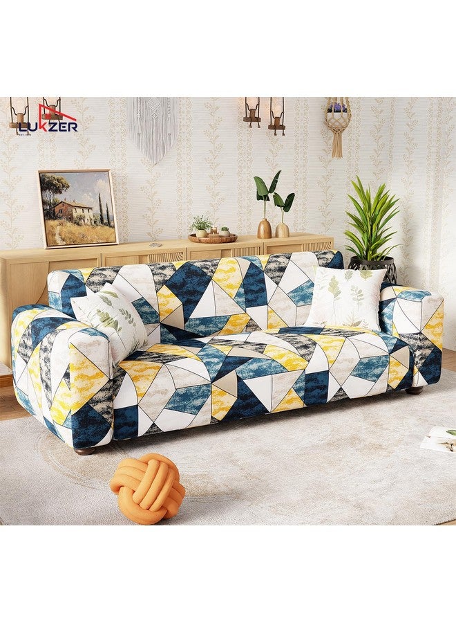 Lukzer 3 Seater Prism Yellow Universal Sofa Cover | 360° Fully Covered Anti-Slip Washable Couch Cover Protecter | 140 GSM Stretch Fit Polyester + Spandex Slipcover (180-230cm/SC-047-03) - Image 4