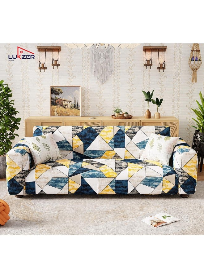Lukzer 3 Seater Prism Yellow Universal Sofa Cover | 360° Fully Covered Anti-Slip Washable Couch Cover Protecter | 140 GSM Stretch Fit Polyester + Spandex Slipcover (180-230cm/SC-047-03) - Image 3