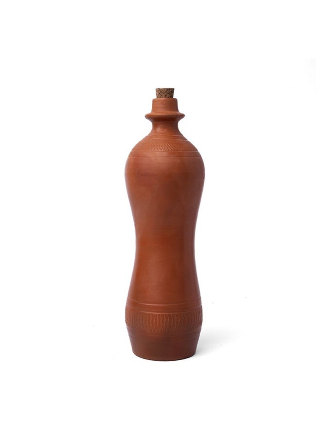 TERRACOTTA WATER BOTTLE | CLAY COOLING MITTI BOTTLE| HANDMADE EARTHENWARE WITH CORK STOPPER | ECO-FRIENDLY | REUSABLE POTTERY CARAFE | NATURAL ARTISAN DRINKWARE | 1L