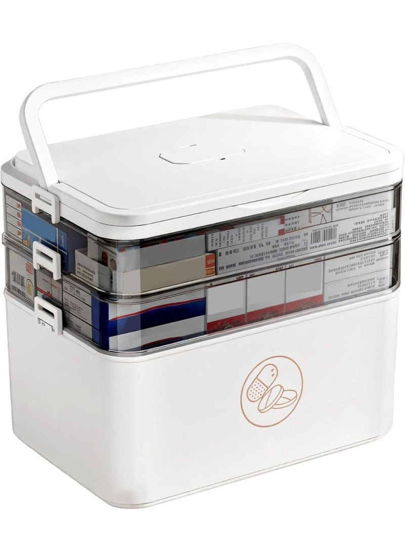 HOMESTAR 3-Tier Medicine Storage Box, Empty Family Emergencies First Aid Kit Container, Portable Plastic Medicine Storage Organizer Holder Multipurpose Box with Handle for Home, Travel - Image 1