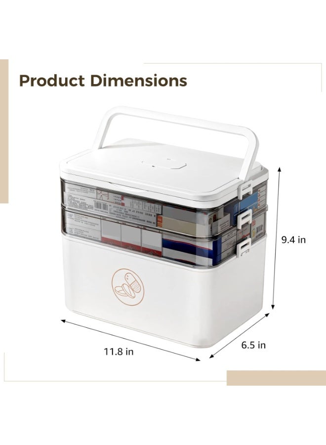 HOMESTAR 3-Tier Medicine Storage Box, Empty Family Emergencies First Aid Kit Container, Portable Plastic Medicine Storage Organizer Holder Multipurpose Box with Handle for Home, Travel - Image 4