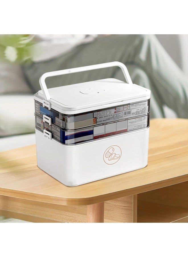 HOMESTAR 3-Tier Medicine Storage Box, Empty Family Emergencies First Aid Kit Container, Portable Plastic Medicine Storage Organizer Holder Multipurpose Box with Handle for Home, Travel - Image 2
