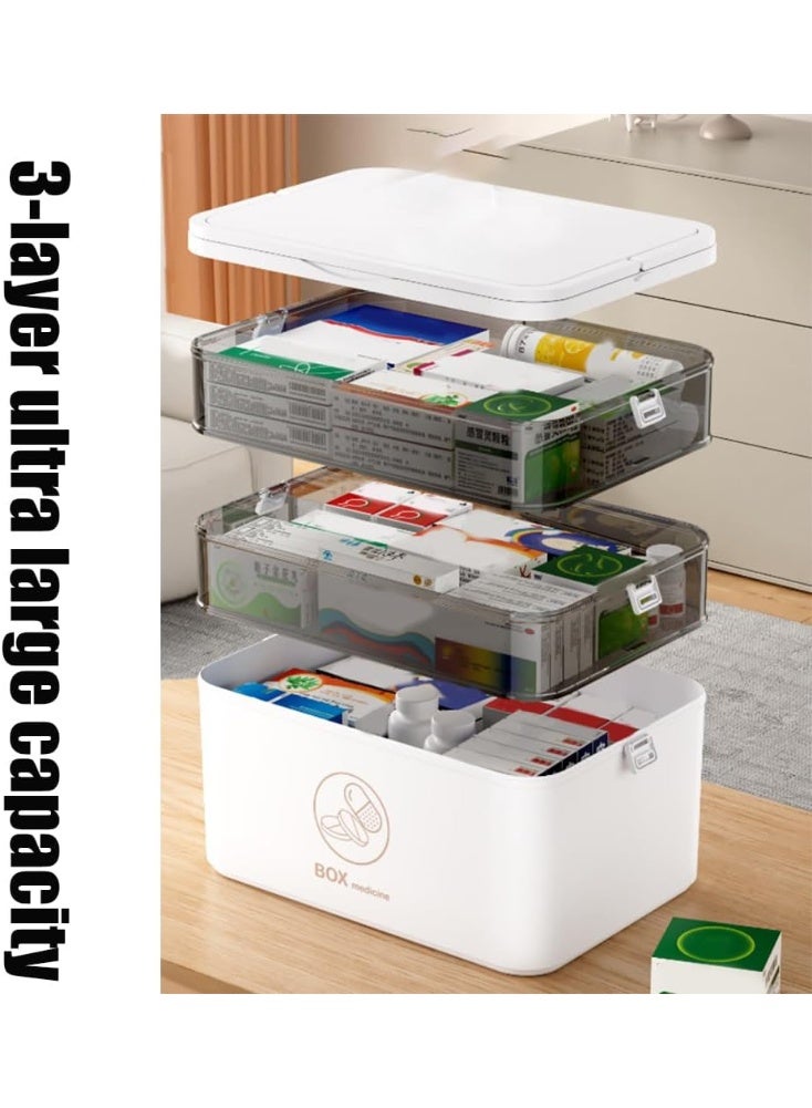 HOMESTAR 3-Tier Medicine Storage Box, Empty Family Emergencies First Aid Kit Container, Portable Plastic Medicine Storage Organizer Holder Multipurpose Box with Handle for Home, Travel - Image 5