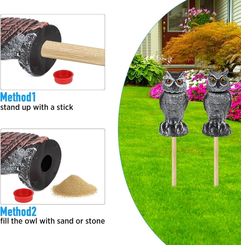 Hedoc 2 Pack Fake Owl Decoys to Scare Birds Away, Rotating Head Bird Deterrents, Nature Enemy Scarecrow Plastic Statues, Pest Repellent for Gardens and Patios - Image 5