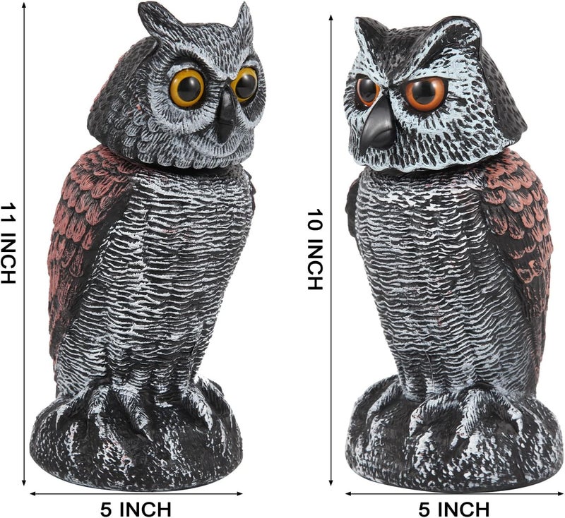 Hedoc 2 Pack Fake Owl Decoys to Scare Birds Away, Rotating Head Bird Deterrents, Nature Enemy Scarecrow Plastic Statues, Pest Repellent for Gardens and Patios - Image 3