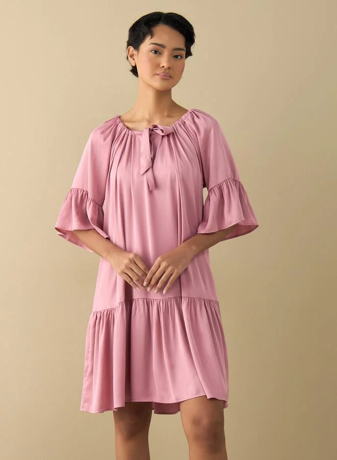 سبلاش فيڤ قميص نوم ساتان بأكمام متمددة