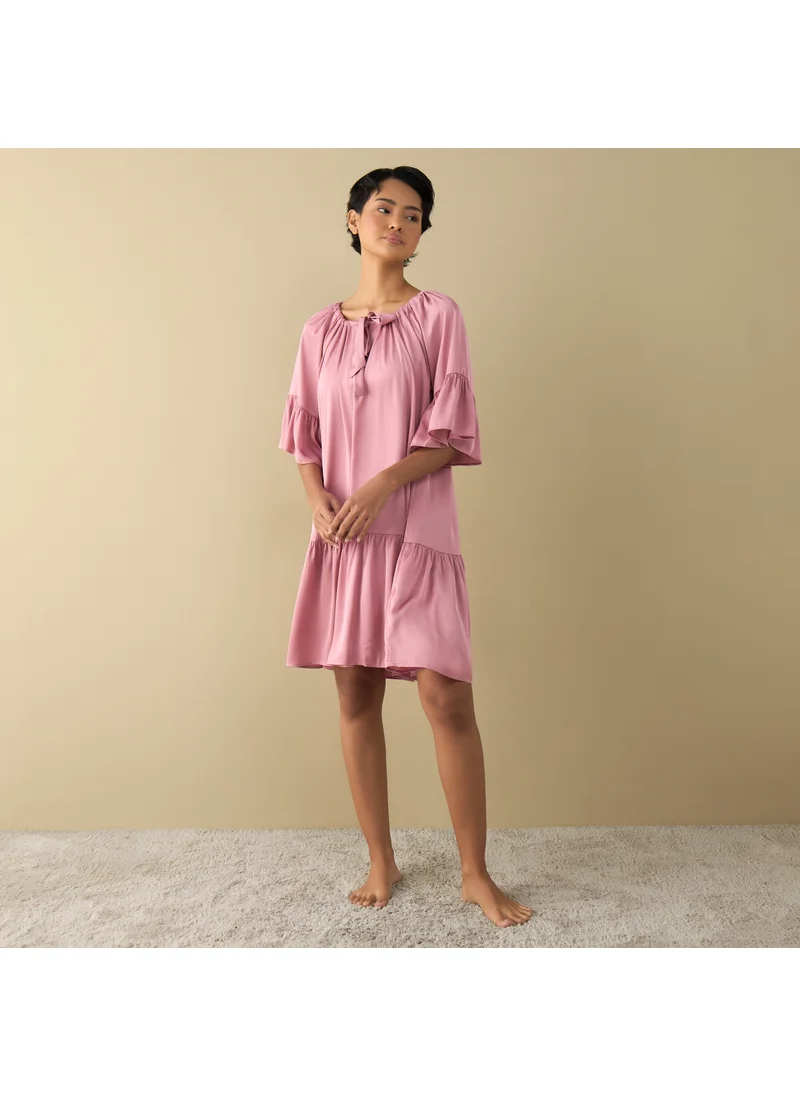 FAV Satin Night Dress with Extended Sleeves
