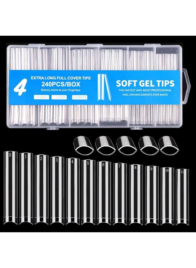 Dudjndjd 240Pcs No C Curve Square Nail Tips, Xxxl Half Cover Clear Nail Tips For Acrylic Nails, 3Xl Straight Tapered Square Fake Nail Tips Set, 12 Sizes Flattened Acrylic Nail Tips For Nail Salons And Diy - Image 1
