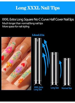 Dudjndjd 240Pcs No C Curve Square Nail Tips, Xxxl Half Cover Clear Nail Tips For Acrylic Nails, 3Xl Straight Tapered Square Fake Nail Tips Set, 12 Sizes Flattened Acrylic Nail Tips For Nail Salons And Diy  - Image 2