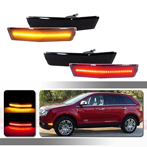 Tonsya For 2007 2008 2019 2010 Lincoln MKX fender side marker Bumper lights Full Amber  Red Led Lamps 4 pcs