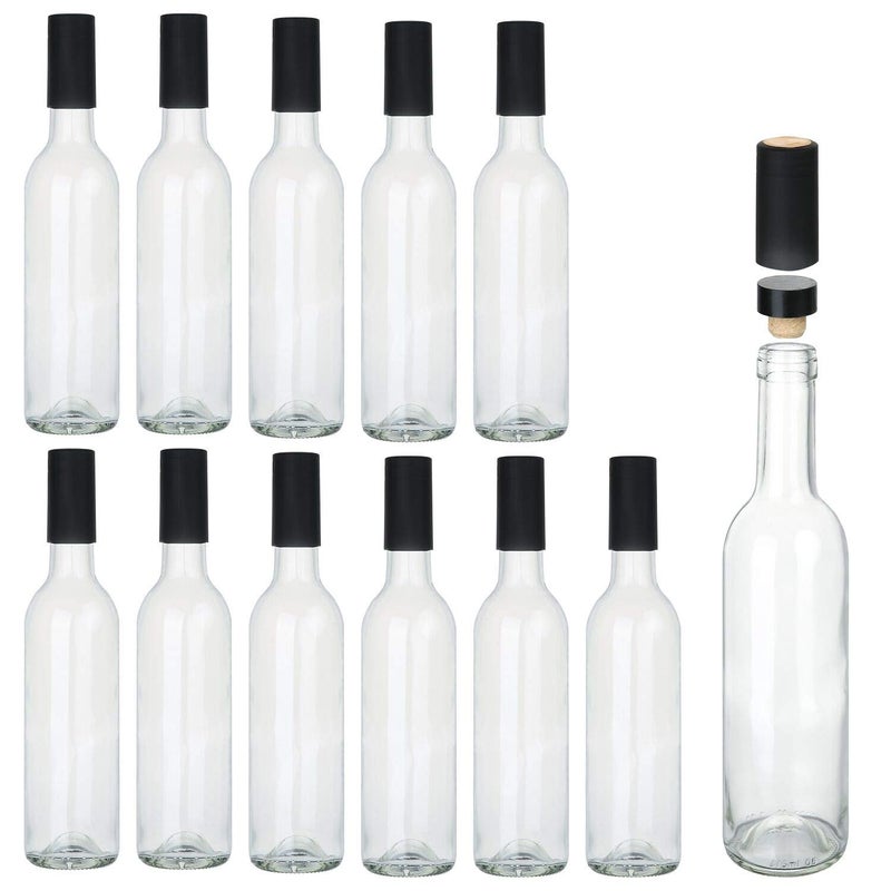 Encheng Encheng 12 oz Glass Bottles With Cork LidsHome Brewing Juicing Bottles With Caps Shrink CapsulesClear Wine Making Bottle For Sparkling WineKefirFood StorageLeak ProofDishware Safe12Pack 