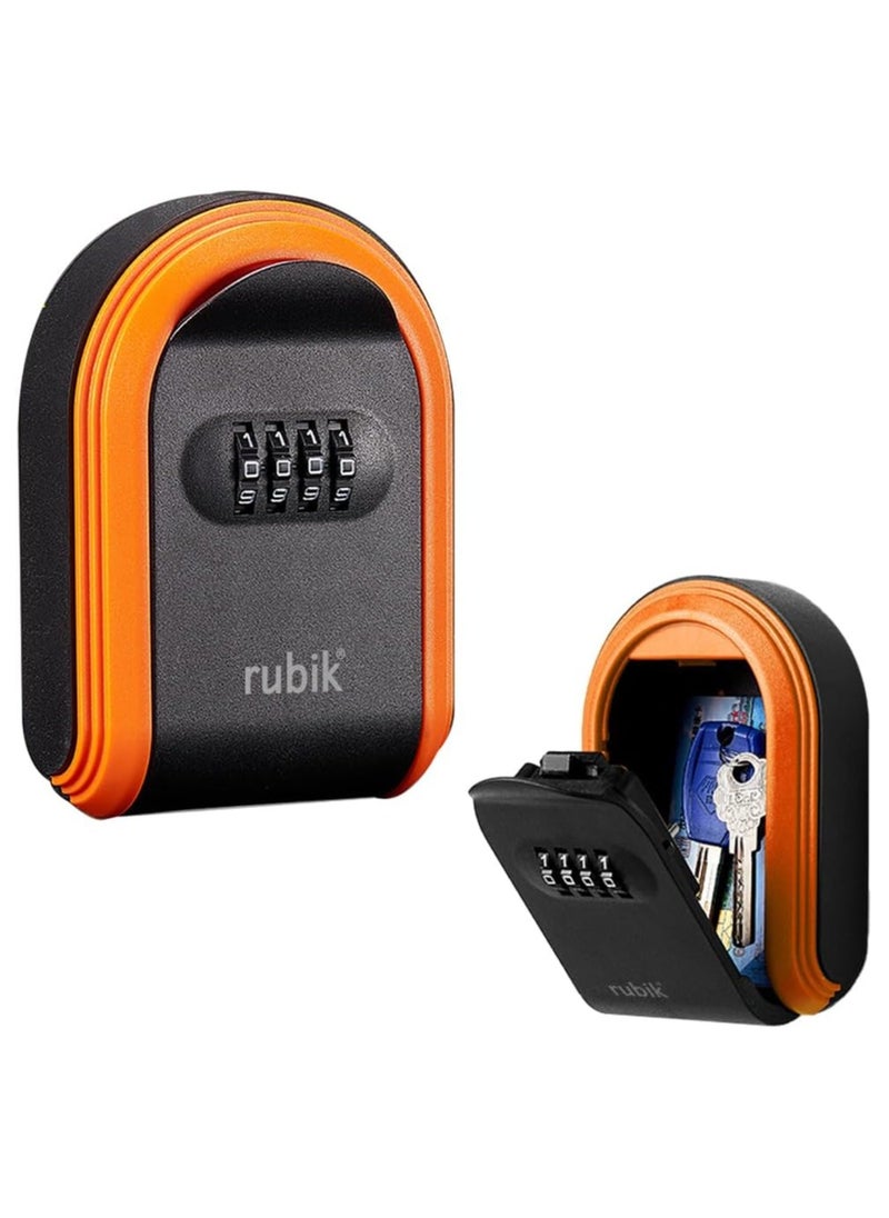 Rubik Key Storage Safe Box, Wall Mounted 4 Digits Combination Lock Box for Outdoor and Indoor Home Hotel Office (Orange)  - Image 1